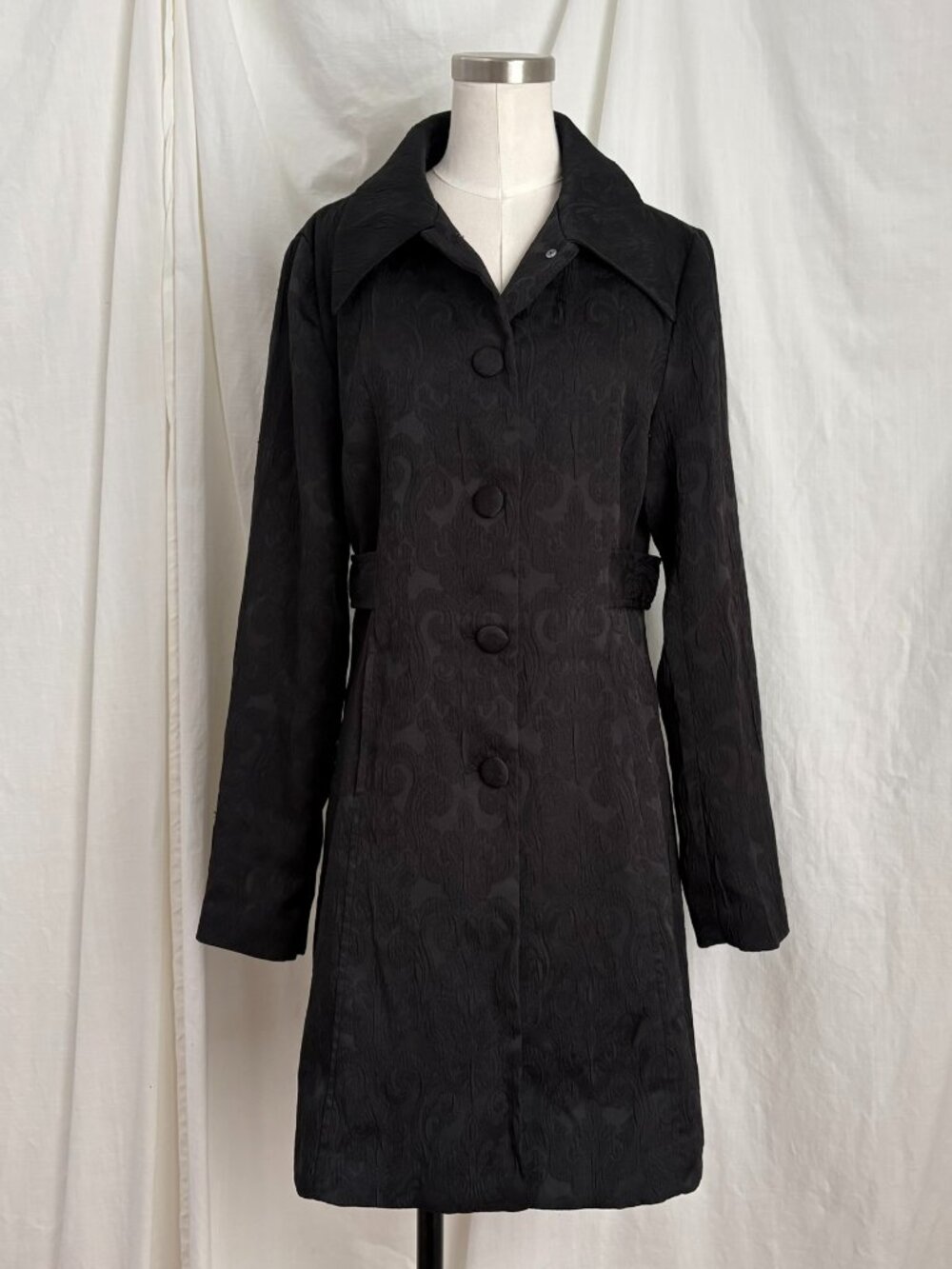 Charlotte Russe Black Brocade Jacquard Peacoat L Y2K Whimsigoth Goth Chic Coat